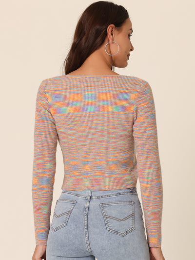 Women's Casual Long Sleeve Open Front Stripe Knitted Fashion Butterfly Buckle Crop Sweater Cardigan