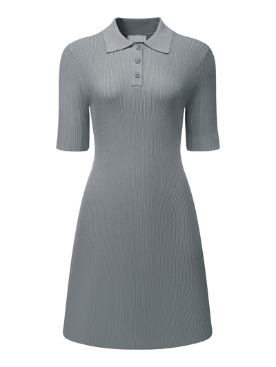 Women's Sweater Dress Lapel Collar Short Sleeve Casual Knit Polo Dresses