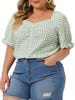 Woven H Line Sweetheart Neck Elastic Cuff Blouse