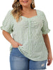 Woven H Line Sweetheart Neck Elastic Cuff Blouse