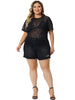 Mesh Top for Women Plus Size Silver Star Print Round Neck Short Sleeve Club Sheer Crop Tops