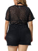 Mesh Top for Women Plus Size Silver Star Print Round Neck Short Sleeve Club Sheer Crop Tops