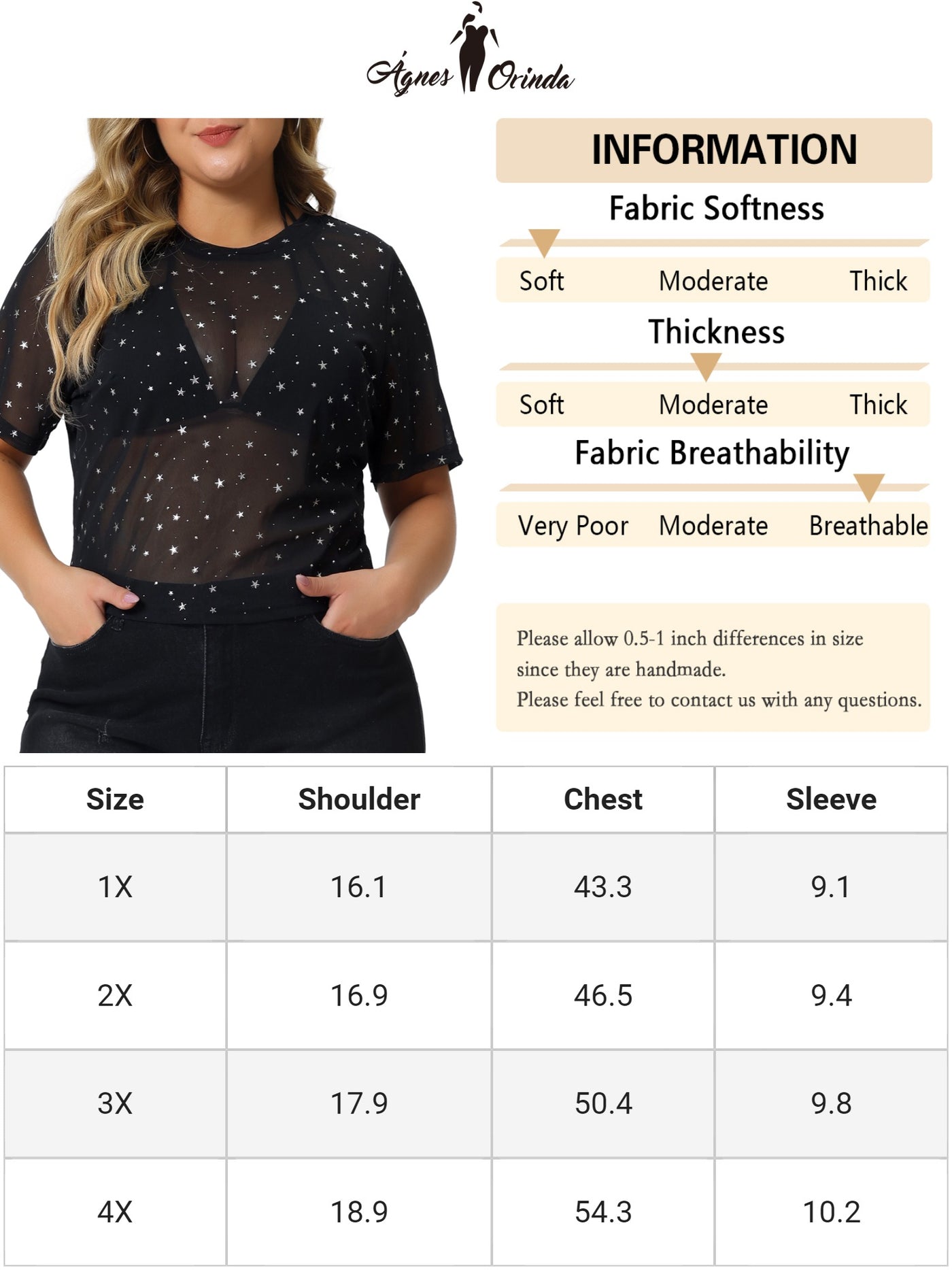 Bublédon Mesh Top for Women Plus Size Silver Star Print Round Neck Short Sleeve Club Sheer Crop Tops