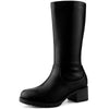 Perphy Round Toe Side Zip Low Chunky Heels Mid Calf Boots for Women