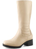 Perphy Round Toe Side Zip Low Chunky Heels Mid Calf Boots for Women