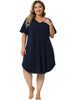 Plus Size Pajama Dress for Women V Neck Short Sleeve Lace Trim Hem Loose Tshirt Nightgown Sleepwear