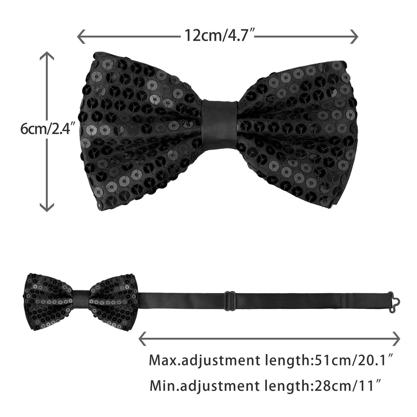 Bublédon Men's Sequin Adjustable Neck Length Solid Color Bow Ties for Prom Party