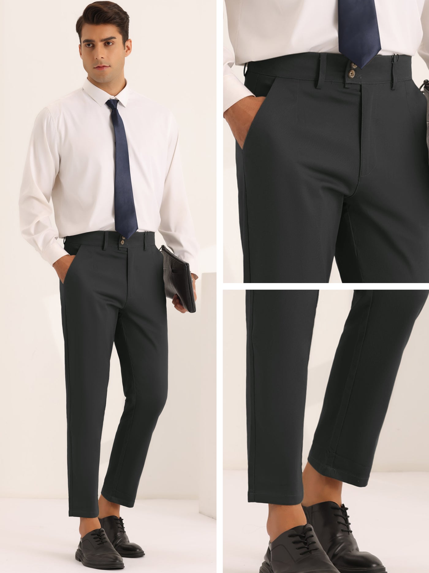 Bublédon Pleated Front Dress Pants for Men's Solid Color High Waist Business Trousers