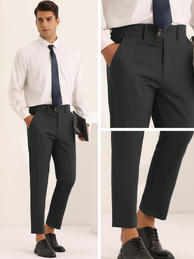 Pleated Front Dress Pants for Men's Solid Color High Waist Business Trousers
