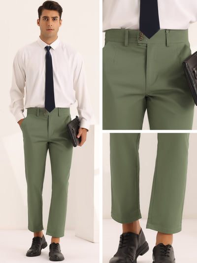 Pleated Front Dress Pants for Men's Solid Color High Waist Business Trousers