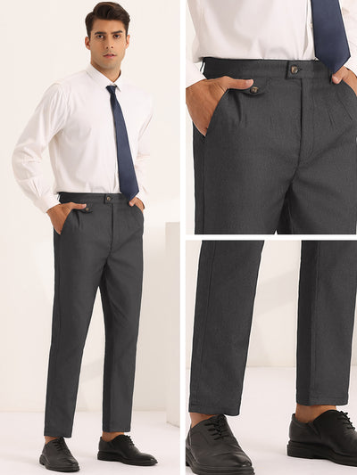 Double Pleated Dress Pants for Men's Solid Color Slim Fit Formal Trousers