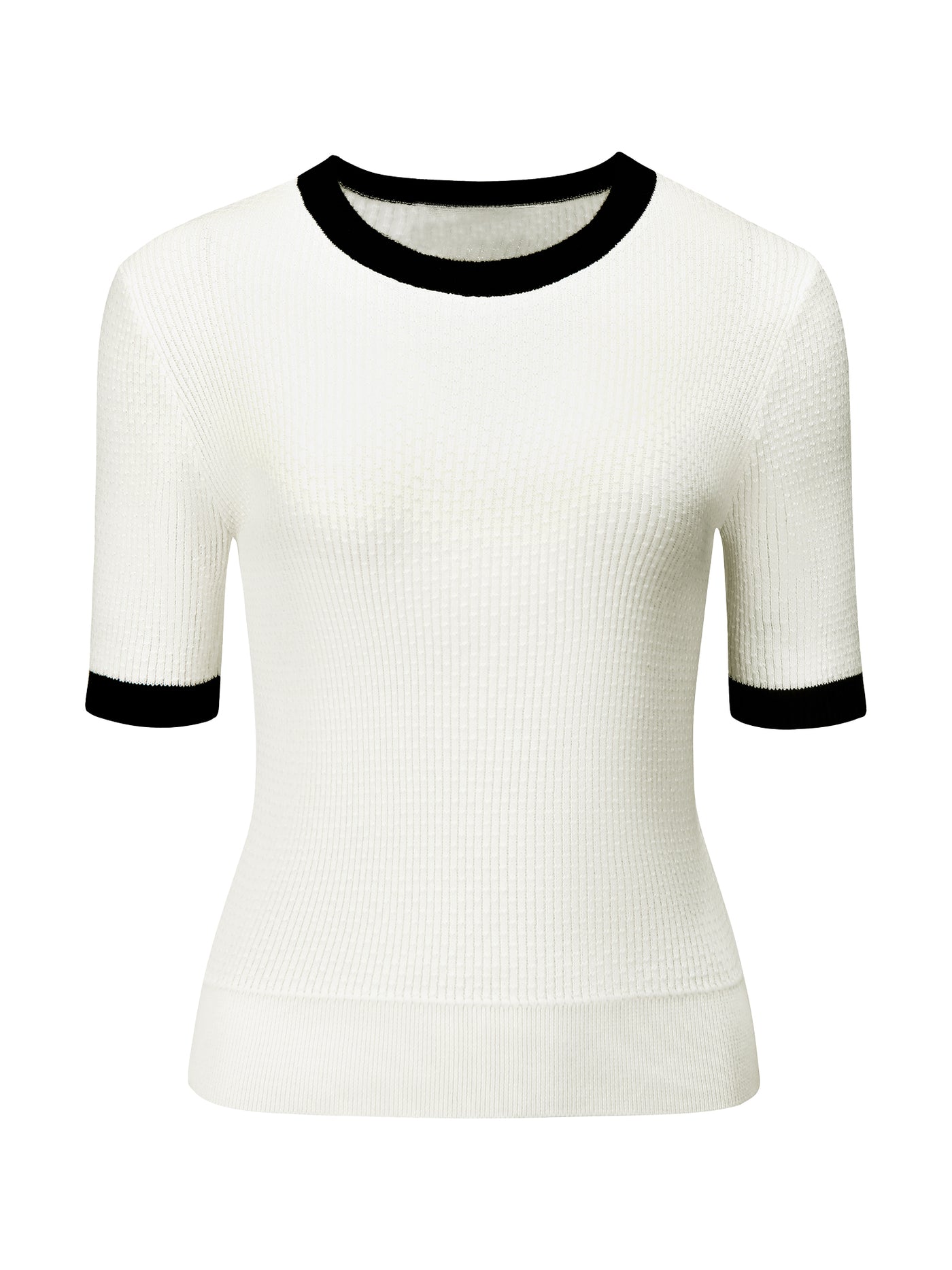 Bublédon Women's Fitted Knit Top Crew Neck Contrast Color Short Sleeve Pullover Tops