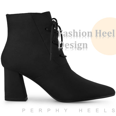 Perphy Pointed Toe Lace Up Block Heel Ankle Boots for Women