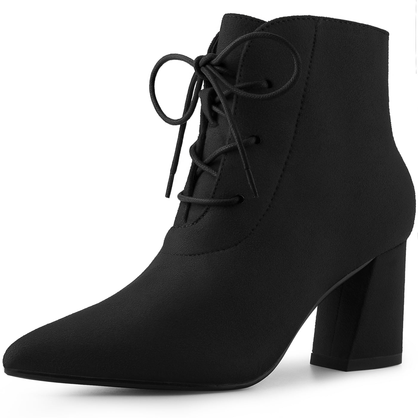 Bublédon Perphy Pointed Toe Lace Up Block Heel Ankle Boots for Women