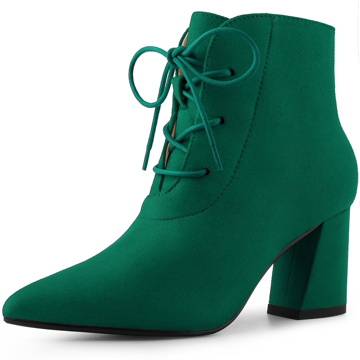 Bublédon Perphy Pointed Toe Lace Up Block Heel Ankle Boots for Women