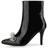 Perphy Bow Rhinestones Pointy Toe Stiletto Heels Ankle Boots for Women