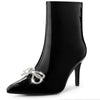 Perphy Bow Rhinestones Pointy Toe Stiletto Heels Ankle Boots for Women