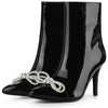 Perphy Bow Rhinestones Pointy Toe Stiletto Heels Ankle Boots for Women