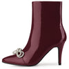 Perphy Bow Rhinestones Pointy Toe Stiletto Heels Ankle Boots for Women