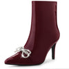 Perphy Bow Rhinestones Pointy Toe Stiletto Heels Ankle Boots for Women