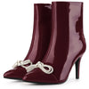 Perphy Bow Rhinestones Pointy Toe Stiletto Heels Ankle Boots for Women