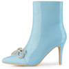 Perphy Bow Rhinestones Pointy Toe Stiletto Heels Ankle Boots for Women
