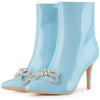 Perphy Bow Rhinestones Pointy Toe Stiletto Heels Ankle Boots for Women