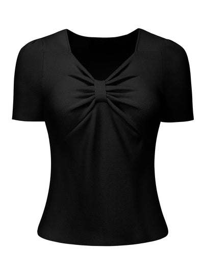 Women's Casual Knit Top Sweetheart Neck Short Sleeve Ribbed Tops