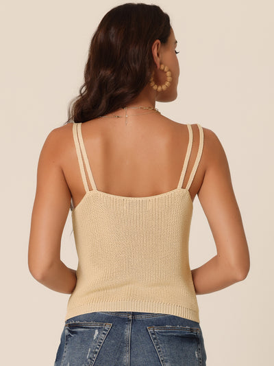 Women's Casual Sleeveless Crop Ribbed Knit Tank Top Spaghetti Strap Camisole Tops