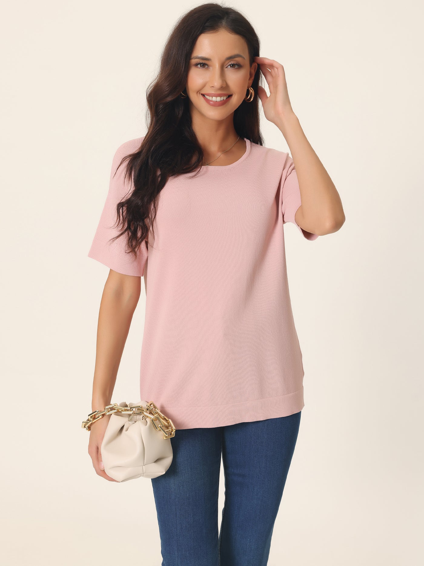 Bublédon Women's Casual Short Sleeve T Shirts Basic Summer Knit Tops Loose Solid Color Blouse