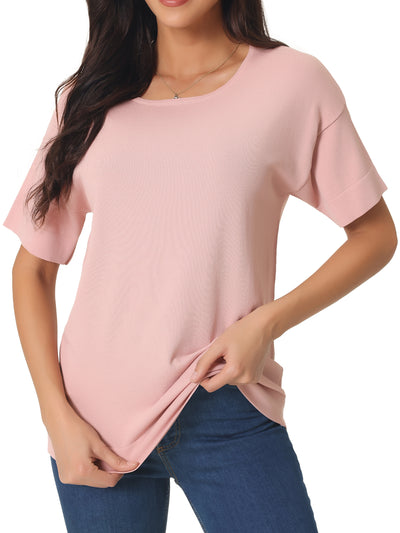 Women's Casual Short Sleeve T Shirts Basic Summer Knit Tops Loose Solid Color Blouse