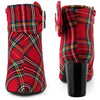 Perphy Plaid Pointy Toe Rhinestone Bow Decor Zipper Chunky Heels Ankle Boots for Women