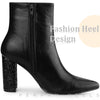 Perphy Glitter Heel Pointy Toe Zipper Chunky Heels Ankle Boots for Women