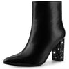 Perphy Glitter Heel Pointy Toe Zipper Chunky Heels Ankle Boots for Women