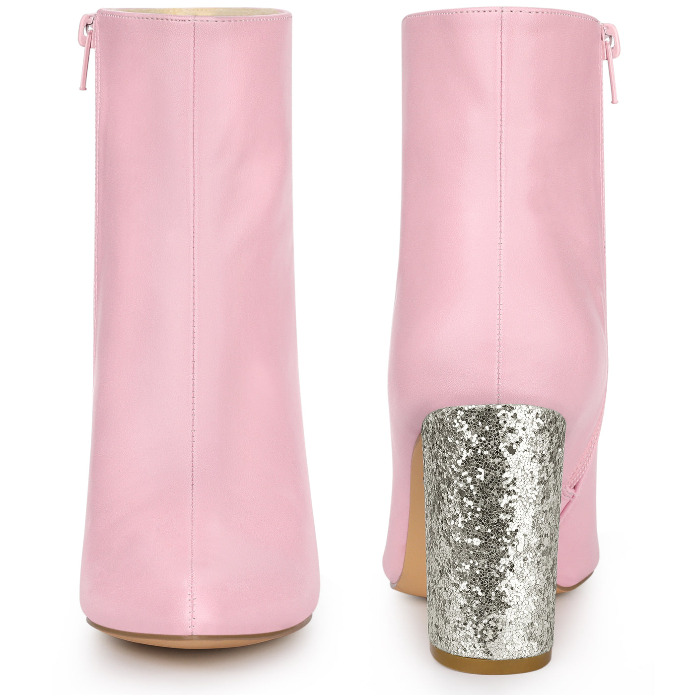 Bublédon Perphy Glitter Heel Pointy Toe Zipper Chunky Heels Ankle Boots for Women