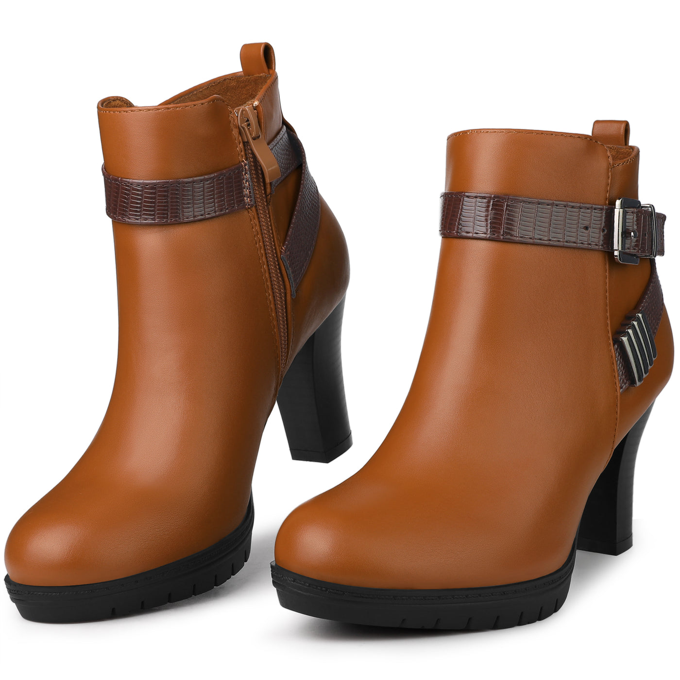 Bublédon Perphy Platform Block Heel Buckle Ankle Boots for Women