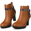 Perphy Platform Block Heel Buckle Ankle Boots for Women