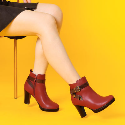 Perphy Platform Block Heel Buckle Ankle Boots for Women