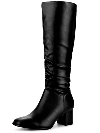Perphy Slouchy Square Toe Chunky Heel Knee High Boots for Women