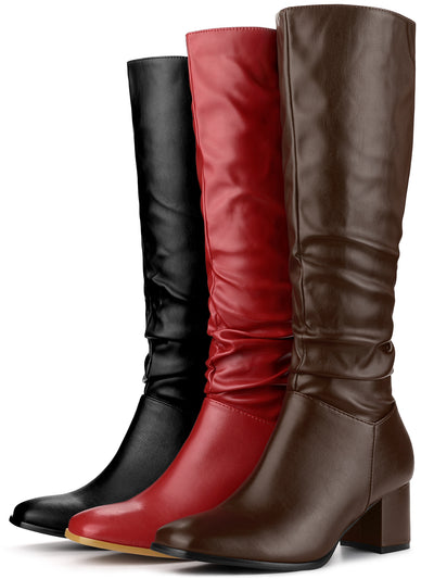 Perphy Slouchy Square Toe Chunky Heel Knee High Boots for Women