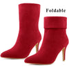 Perphy Pointed Toe Foldable Slip on Stiletto Heels Ankle Boots for Women