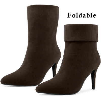 Perphy Pointed Toe Foldable Slip on Stiletto Heels Ankle Boots for Women