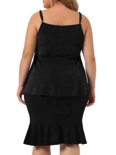 Plus Size Camisole for Women V Neck Wrap Peplum Sleeveless Ruffle Hem Cami Tank Tops
