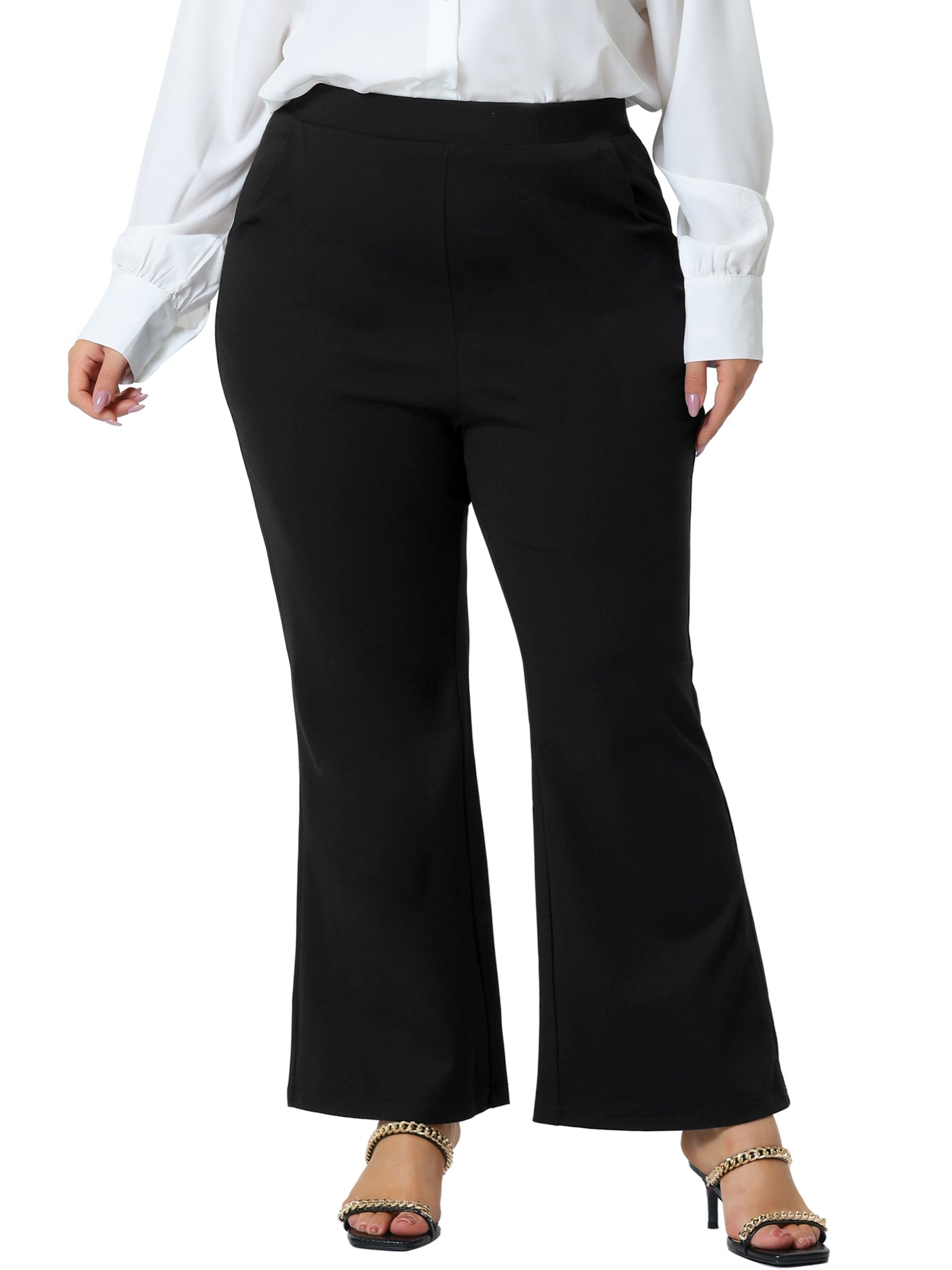 Bublédon Plus Size Bell Bottom Flare Leg Stretchy High Waist with Pockets Long Pant