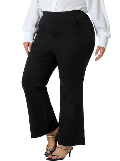 Bublédon Plus Size Bell Bottom Flare Leg Stretchy High Waist with Pockets Long Pant