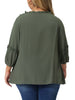 Plus Size TTie Neck Tassel Self Flutter Half Sleeve Blouses