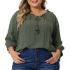 Plus Size TTie Neck Tassel Self Flutter Half Sleeve Blouses