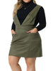 Plus Size Overall Dress for Women Faux Suede V Neck Wide Strap Suspender Pockets Pinafore Mini Skirt