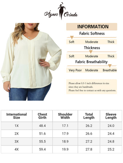 Plus Size Blouses for Women Long Sleeve V Neck Casual Chiffon Pleated Front Tops Shirts