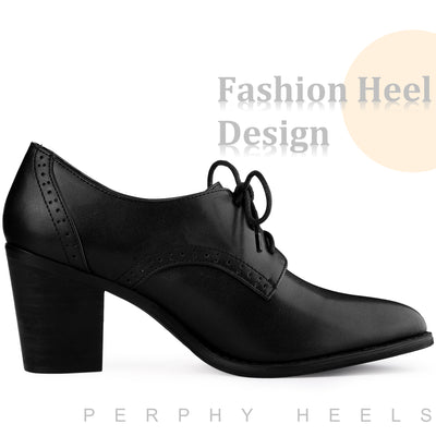 Perphy Pointy Toe Lace Up Block Heels Ankle Booties for Women